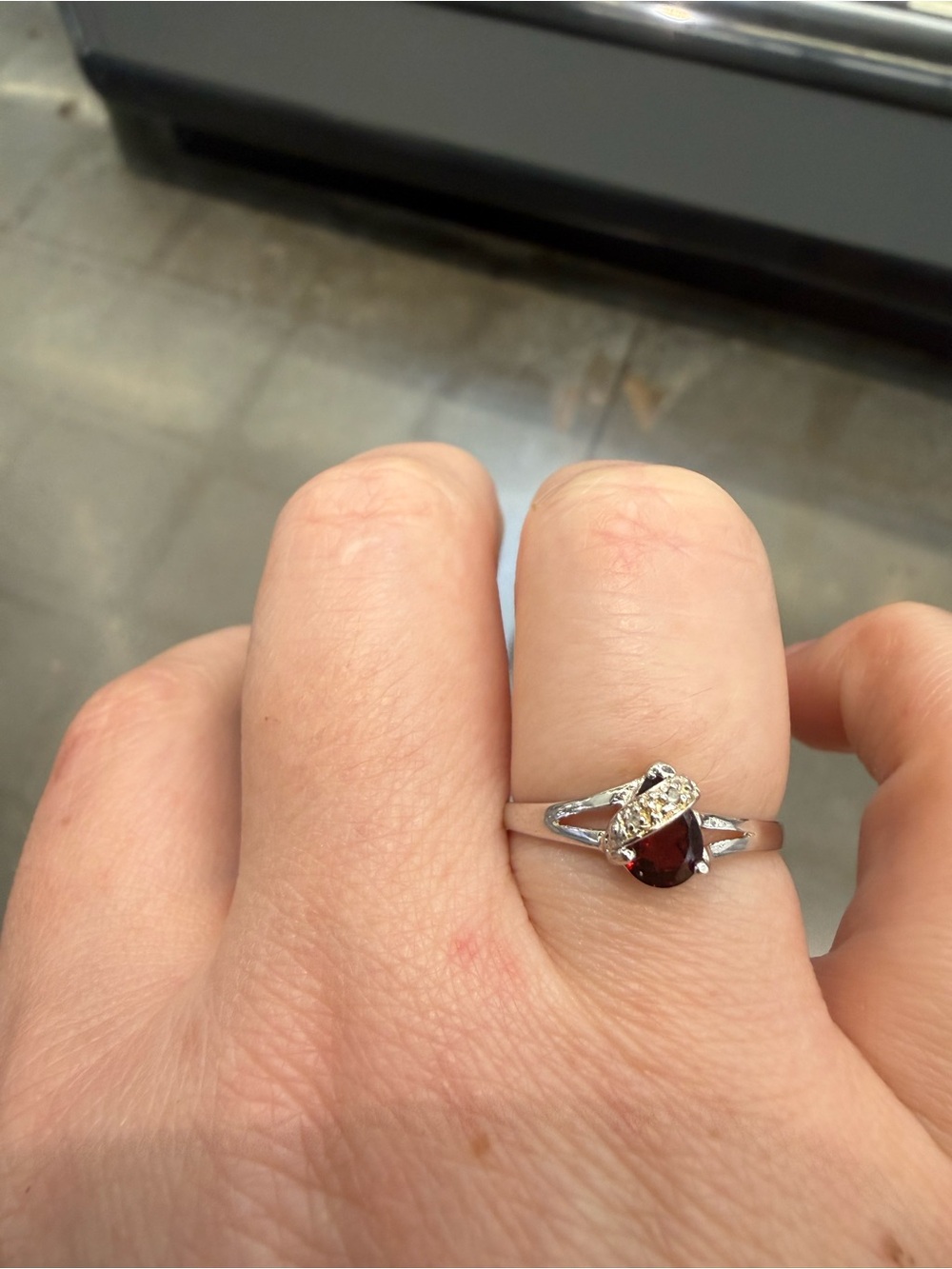 Sterling Silver Garnet and natural diamond Ring - Red Gem